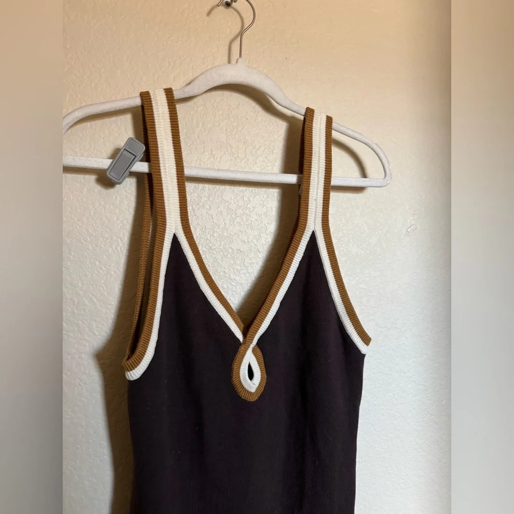 Free People Beach Blaire Knit Mini Dress Sz‎ L Brown Keyhole